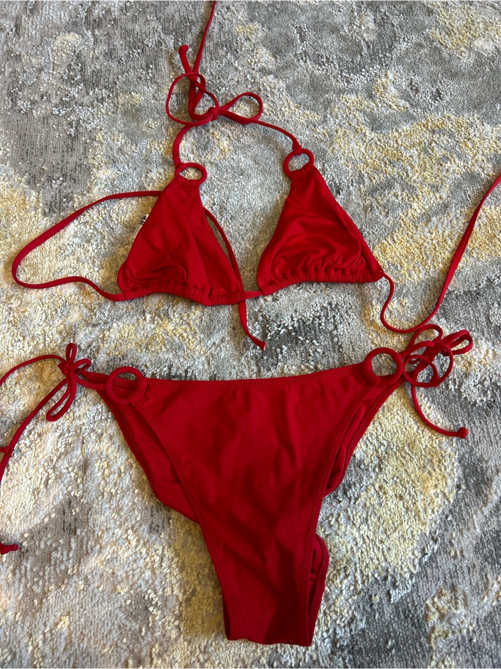 H&M Red Ring-Detail Tie Bikini Set